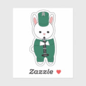 Klarinet Bunny Konijn Marching Band Groen Wit Sticker (Vel)