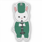 Klarinet Bunny Konijn Marching Band Groen Wit Sticker (Voorkant)