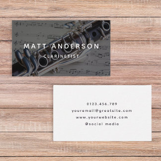 Klarinet Muziekblad Zwart-wit Modern Visitekaartje