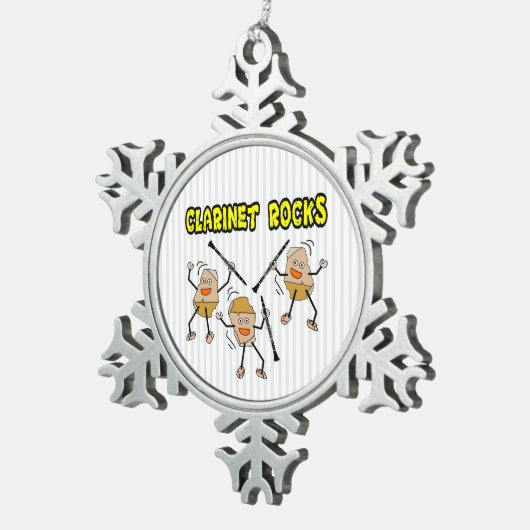 Klarinet Rocks Tin Sneeuwvlok Ornament (Rechts)