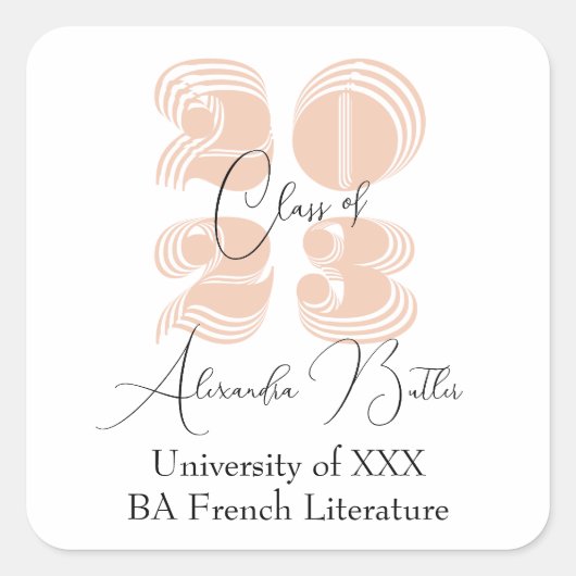 Klas 2023 Perzik Bedankfeestje Favoriet Afstudeerg Vierkante Sticker (Voorkant)