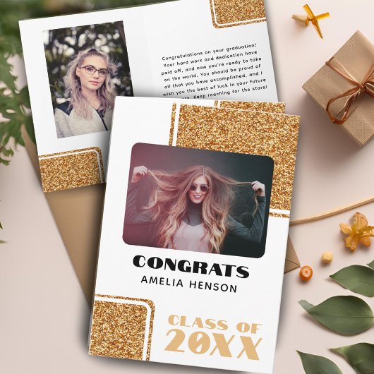 Klas 2024 Gefeliciteerd Afgestudeerd Goud Glitter Kaart