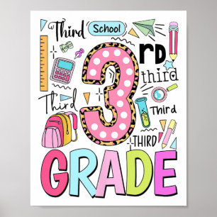 Klas 3 Schattige typografie Stippen Terug naar sch Poster
