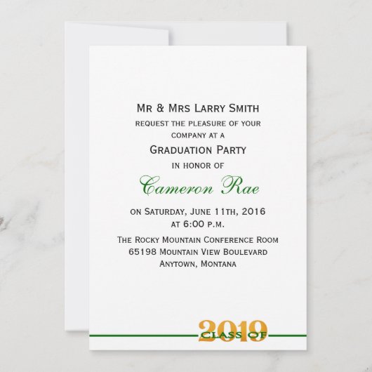 Klas van 2019 Groene en Gele Afstudeerfeest Kaart (Achterkant)