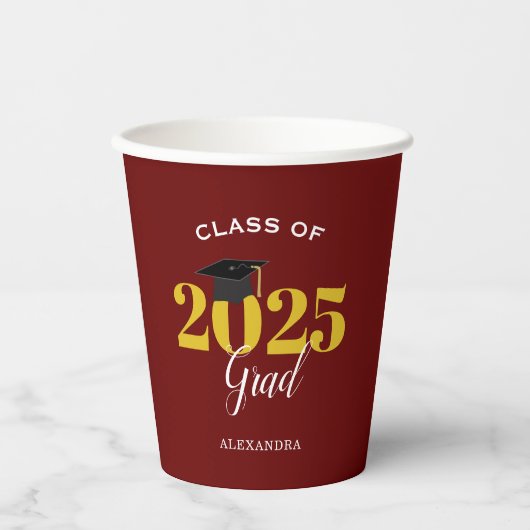 Klas van 2023 Afstudeerder Eenvoudig Wijnrood en G Papieren Bekers (Voorkant)