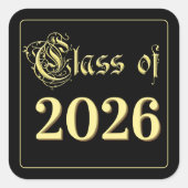 Klas van 2023 Zwart en Goud Afstuderen Vierkante Sticker (Voorkant)