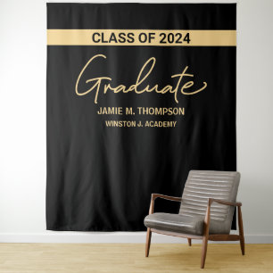 Klas van 2024 Black Gold Naam Afstudeerachtergrond Wandkleed