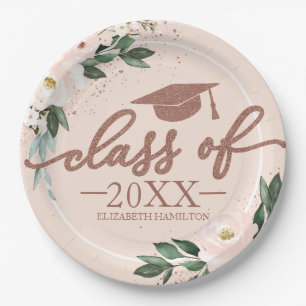 Klas van 2024 Roze Blush Bloemengraduatiefuif Papieren Bordje