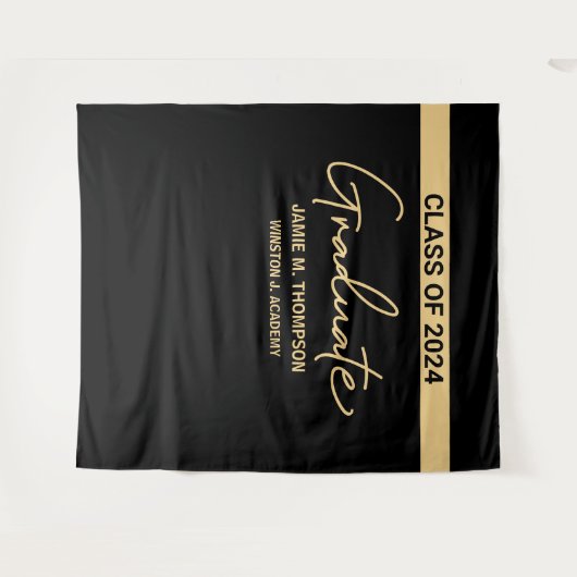 Klas van 2024 Zwart geel Afstudeerbackdrop Wandkleed (Voorkant (horizontaal))