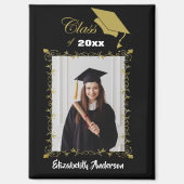 Klas van 2025 Black Gold Cap Brush Script Foto Magneet (Voorkant)
