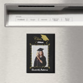 Klas van 2025 Black Gold Cap Brush Script Foto Magneet (Insitu (Vaatwasser))