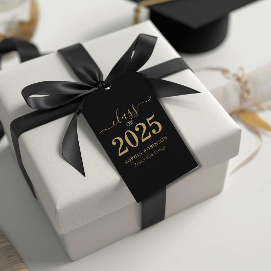 Klas van 2025 Black Gold Script Afstuderen Cadeaulabel