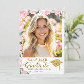 Klas van 2025 Roze Wit en Gouden Foto Afstuderen Aankondiging (Staand voorkant)
