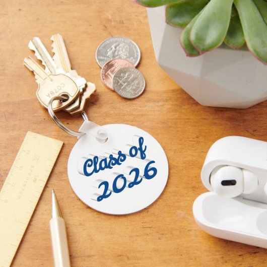 Klas van 2026 blauwe script afstuderen sleutelhanger (Bureau)