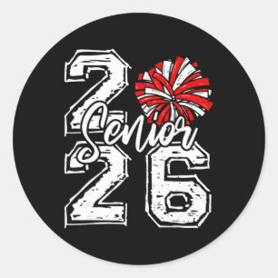 Klas van 2026 Cheer Senior 2026 Rode Pom Pom Cheer Ronde Sticker
