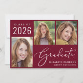 Klas van 2026 Foto Script Burgundy Afstuderen Aankondiging (Voorkant)