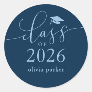Klas van 2026 Navy Afstudeerfeest Geschenkje Ronde Sticker