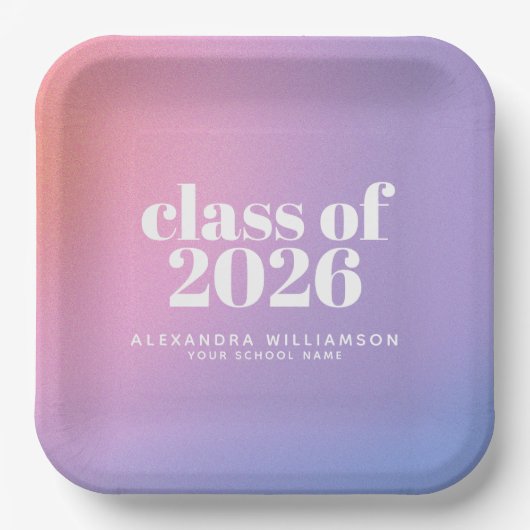 Klas van 2026 Paarse Gradiënt Aangepaste Afstudere Papieren Bordje (Voorkant)