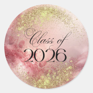 Klas van 2026 - Roze & Gouden Glitterstickers Ronde Sticker