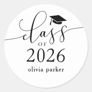 Klas van 2026 Witte Afstudeerfeest Favor  Ronde Sticker