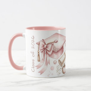 Klas van roze meisjesachtige accessoires afstuder mok