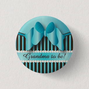 Klasblauw en bruine strepen ronde button 3,2 cm