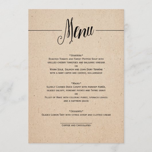 KLASISCHE WEDING MENU-KAART MENU (Voorkant)