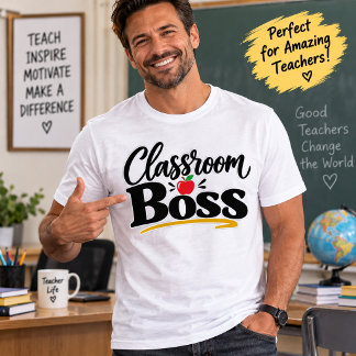 Klaslokaal Baas Grappige Leraar Appel Typografie T-shirt