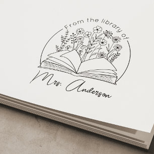 Klaslokaal "Uit de bibliotheek van" Floral Bookpla Zelfinktende Stempel