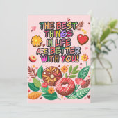 Klaslokaal Valentijnsdag Boho Donuts en Bloemen Feestdagenkaart (Staand voorkant)