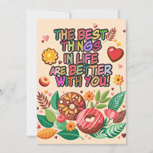 Klaslokaal Valentijnsdag Boho Donuts en Bloemen Feestdagenkaart