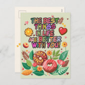 Klaslokaal Valentijnsdag Boho Donuts en Flowers Feestdagenkaart (Voorkant / Achterkant)