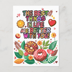 Klaslokaal Valentijnsdag Boho Donuts en Flowers Feestdagenkaart