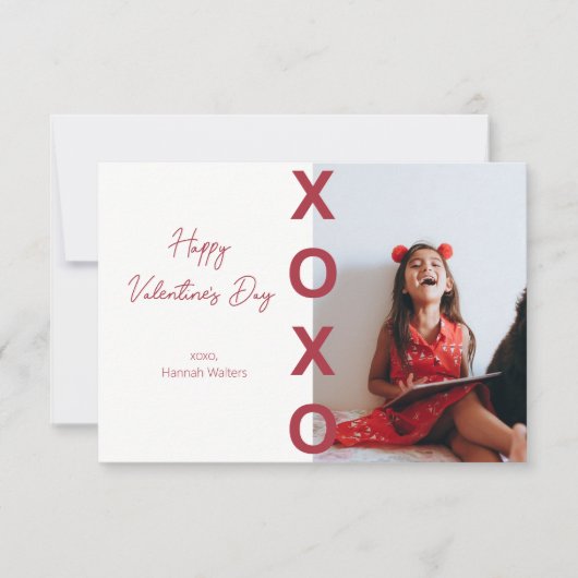 Klaslokaal Valentijnse  Rode XOXO-fotokaart Bedankkaart (Voorkant)