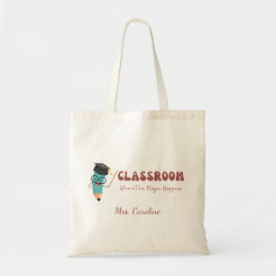 Klaslokaal waar de magie gebeurt Schattigee leraar Tote Bag