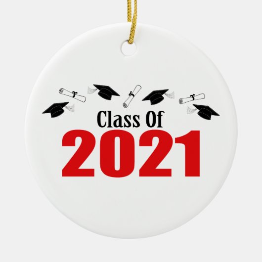 Klasse 2021 Petten en diploma's (rood) Keramisch Ornament (Voorkant)