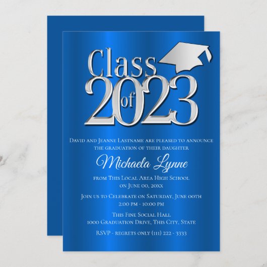 Klasse 2023 Blauwe en Zilverstuiver Kaart (Voorkant / Achterkant)