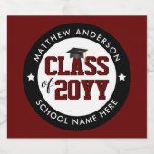 Klasse 2023 Burgundy Afstuderen Graduation Party Sparkling Wijnetiket (Enkel label)