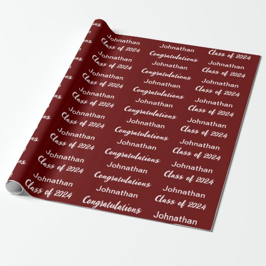 Klasse 2024 Donkerrood en wit Gefeliciteerd Afstud Cadeaupapier (Uitgerold)