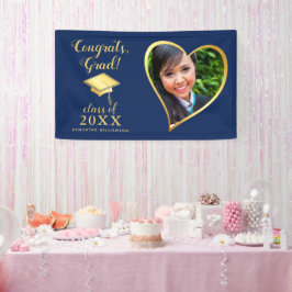 Klasse 2025 Foto Blauw en Goud Afstuderen Spandoek