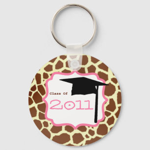 Klasse afstuderen 2011 - Afdrukken en roze Giraffe Sleutelhanger