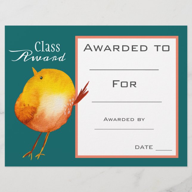 Klasse award schattig gele vogel kinderen certific (Voorkant)