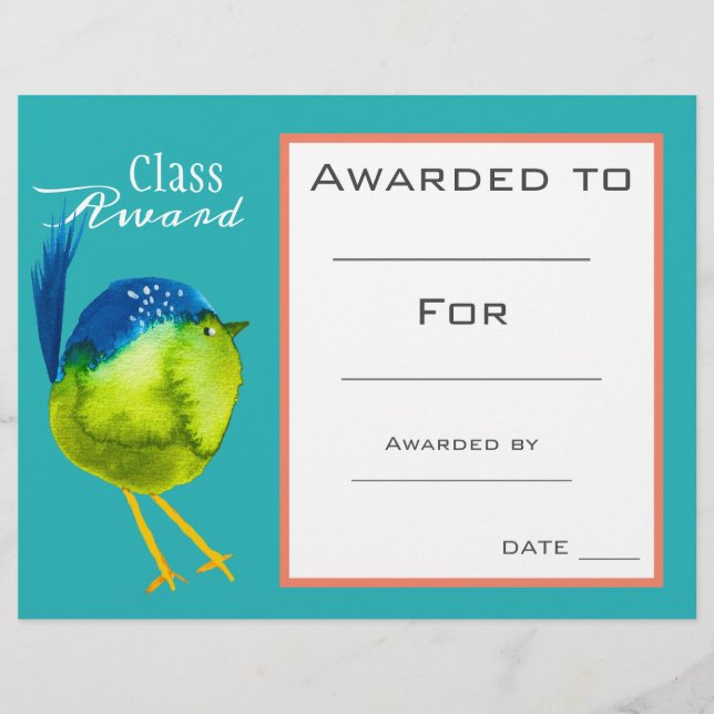 Klasse award schattig vogel kinderen certificaat (Voorkant)
