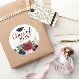 Klasse Burgundy Floral Waterverf Ronde Sticker