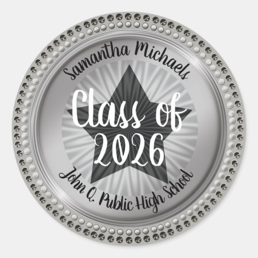 Klasse Classy Star Silver van 2022 Afstuderen Ronde Sticker (Voorkant)