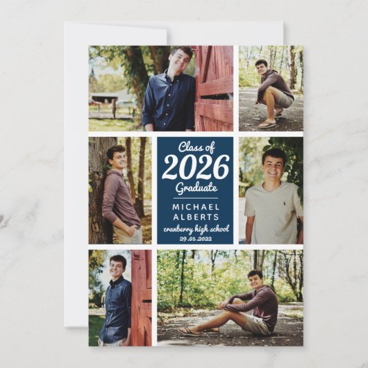 Klasse Foto Collage Blue Afstuderen Aankondiging (Voorkant)