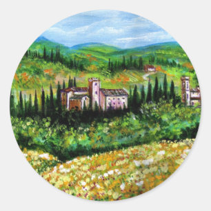 KLASSE IN CHIANTI LANDSCAPE, GEEL STROOMGEBIEDEN RONDE STICKER