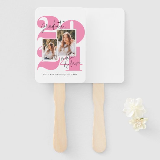 Klasse Jaar 3 Fotocollage Hot Pink Afstuderen Handwaaier (Voorkant en achterkant)