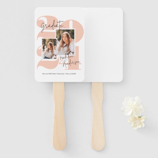 Klasse Jaar 3 Fotocollage Perzik Afstuderen Handwaaier (Voorkant en achterkant)