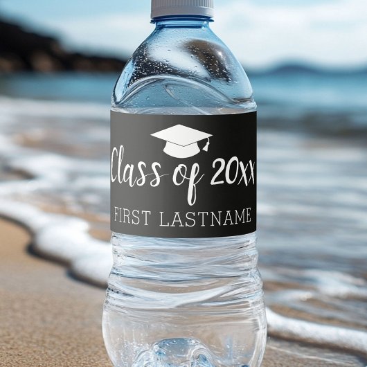 Klasse Jaar en naam - Afstuikaplak zwart Waterfles Etiket